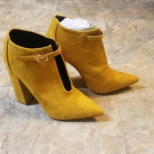 Mustard Yellow Faux Suede Booties